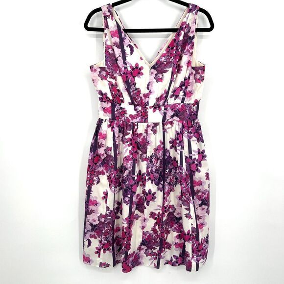 ERDEM Purple Pink White Floral Cotton Silk V-Neck Sleeveless Spring Mini Dress 8 - Picture 2 of 7